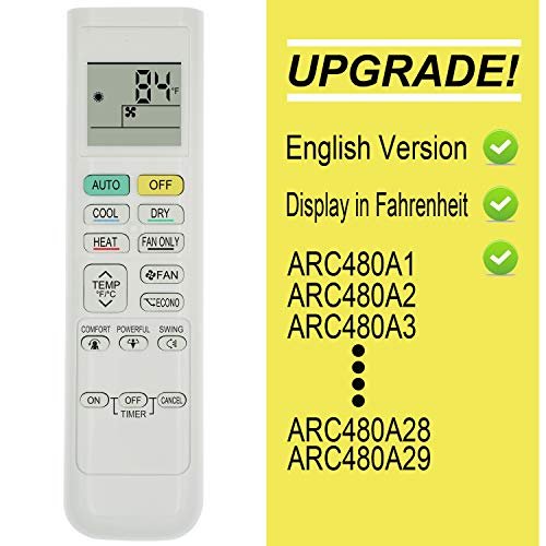 Replacement for Daikin Air Conditioner Remote Control ARC480A1 ARC480A2 ARC480A3 ARC480A4 ARC480A5 ARC480A6 ARC480A7 ARC480A8 ARC480A9 ARC480A10 ARC480A11 English Version Display in Fahrenheit