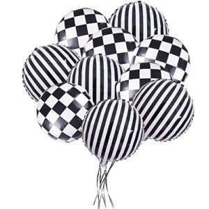 20 pieces checkered racing car flag party balloons - racing car/dirt bike/motocross themed party decorations supplies black white striped and lattice balloons