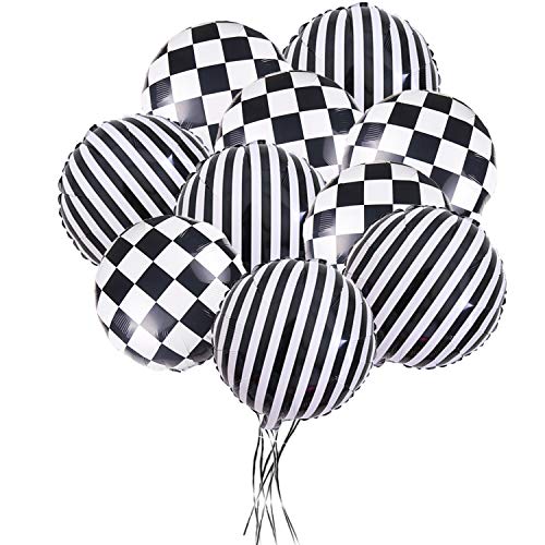 20 Pieces Checkered Racing Car Flag Party Balloons - Racing Car/Dirt Bike/Motocross Themed Party Decorations Supplies Black White Striped and lattice Balloons