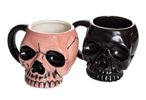skeleton skull shaped halloween ceramic coffee mug - set of 2-15 oz