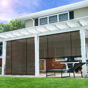 e&k sunrise 5'w x 6'h roll up shade outdoor hollow out roller shade blind sun shade for patio porch backyard gazebo deck pergola (brown)