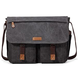 VASCHY Messenger Bag for Men, Water Resistant Canvas 14inch Laptop Shoulder Commuter Bag for Men and Women Dark Gray