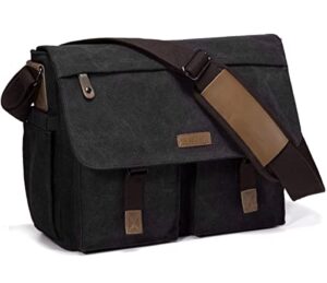 vaschy messenger bag for men, water resistant canvas 14inch laptop shoulder commuter bag for men and women dark gray