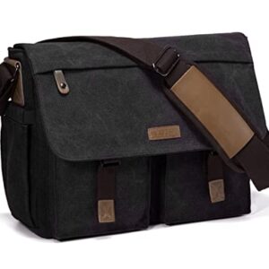 VASCHY Messenger Bag for Men, Water Resistant Canvas 14inch Laptop Shoulder Commuter Bag for Men and Women Dark Gray