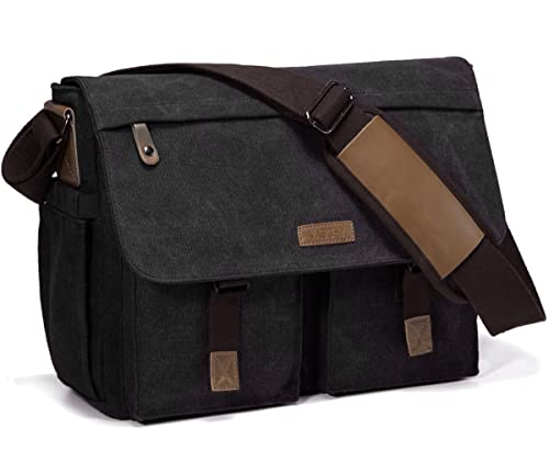 VASCHY Messenger Bag for Men, Water Resistant Canvas 14inch Laptop Shoulder Commuter Bag for Men and Women Dark Gray