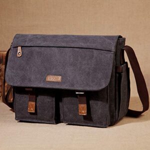 VASCHY Messenger Bag for Men, Water Resistant Canvas 14inch Laptop Shoulder Commuter Bag for Men and Women Dark Gray