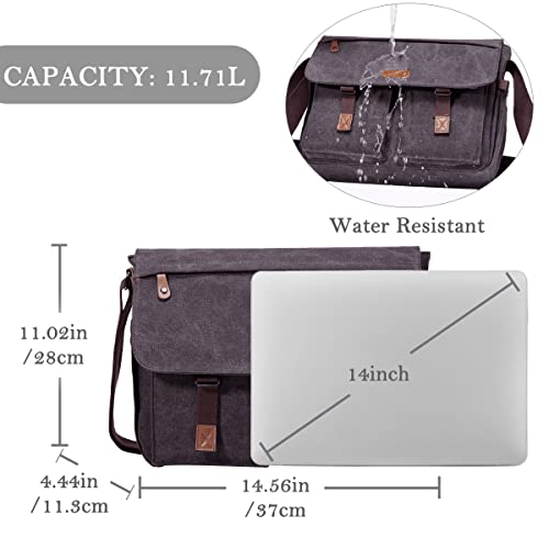 VASCHY Messenger Bag for Men, Water Resistant Canvas 14inch Laptop Shoulder Commuter Bag for Men and Women Dark Gray