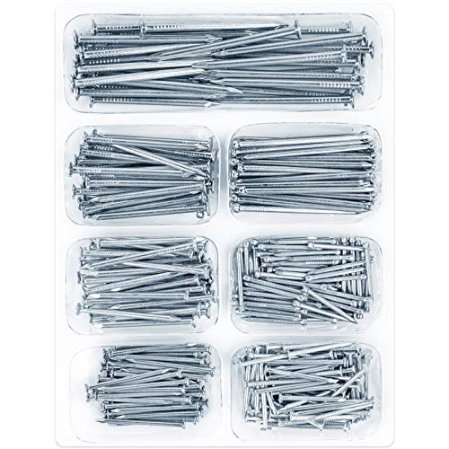 STUHAR 400pcs Hardware Nails Assortment Kit, Picture Hanging Nails, Galvanized Nails, Small Nails for Hanging Pictures, 7 Size Assortment for Finish Nails, Wood Nails, Wall Nails