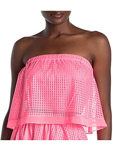 Rachel Roy Womens Blouse Hot Barbie Grid Print Cropped Top Pink XS