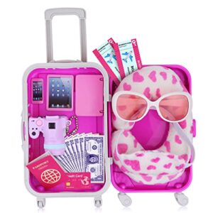 ZITA ELEMENT 24 Pcs 18 Inch Girl Doll Accessories Suitcase Luggage Travel Set Including 18 Inch Doll Clothes Luggage Pillow Blindfold Sunglasses Camera Computer Cell Phone Ipad and Other Stuff