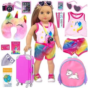 zita element 24 pcs 18 inch girl doll accessories suitcase luggage travel set including 18 inch doll clothes luggage pillow blindfold sunglasses camera computer cell phone ipad and other stuff