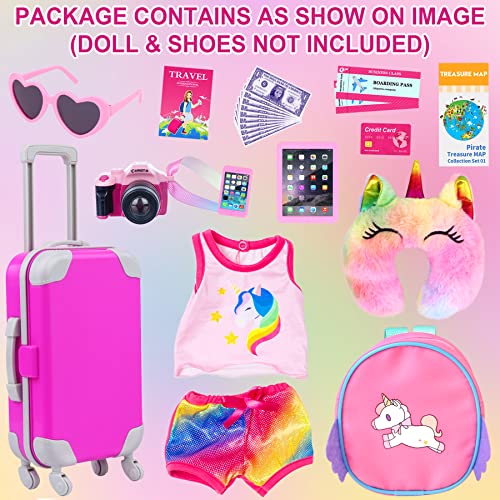 ZITA ELEMENT 24 Pcs 18 Inch Girl Doll Accessories Suitcase Luggage Travel Set Including 18 Inch Doll Clothes Luggage Pillow Blindfold Sunglasses Camera Computer Cell Phone Ipad and Other Stuff