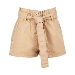 Girls Paperbag Denim Shorts Sand Short High Waist Belted Paper Bag Hot Pants