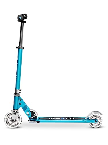 Micro Kickboard - Sprite LED, 2 Wheeled, Fold-to-Carry, Lightweight Swiss-Designed Micro Scooter with Light-Up Wheels for Children and Teens, Ages 6+, Ocean Blue