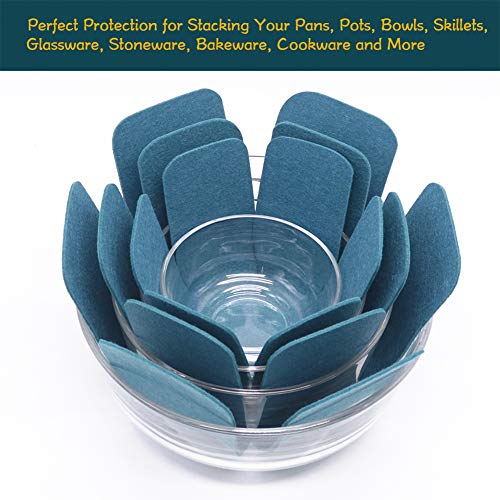 Pan Pot Protectors, Larger & Thicker Pan Protector Pads, Orange/Gray/Cyan Pan Protectors Available, 3 Different Sizes, 12 Pcs Pot Seperator Pads for Protecting and Stacking Your Cookware(Cyan)