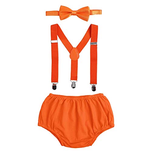 IBTOM CASTLE Baby Boys First Birthday Cake Smash Outfit Bloomers Bow Tie Suspenders Set Fishing Party Nappy Diaper Cover 3pcs Clothes Set Photography Prop Costume For Newborn Infant Toddler Orange