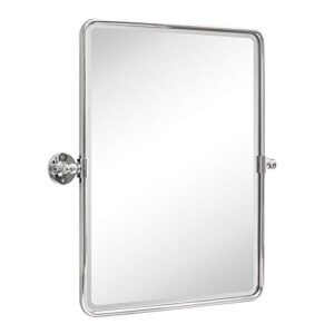 tehome 20 x 24 inch farmhouse chrome metal framed pivot rectangle bathroom mirror rounded rectangluar tilting beveled vanity mirrors for wall