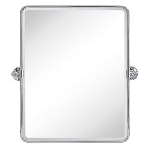 TEHOME 20 x 24 inch Farmhouse Chrome Metal Framed Pivot Rectangle Bathroom Mirror Rounded Rectangluar Tilting Beveled Vanity Mirrors for Wall