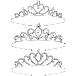 willbond 3 pieces girls crystal tiara heart rhinestone tiara crown princess crystal headband for wedding prom birthday party