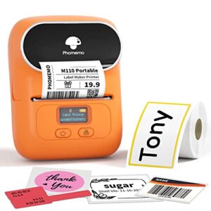 phomemo m110 label printer, barcode label printer, mini bluetooth label maker machine for barcode, name, address, labeling, mailing, home, office & small business, compatible with phones&pc