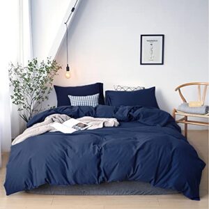 cottonight navy blue comforter queen set dark blue bedding comforter set full solid navy blanket quilts men women boys cotton breathable soft navy blue comforter with 2 pillowcases