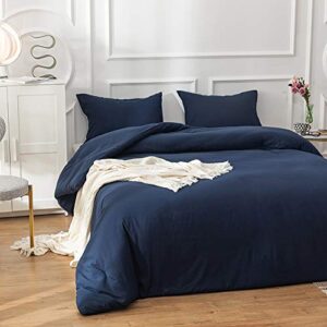 Cottonight Navy Blue Comforter Queen Set Dark Blue Bedding Comforter Set Full Solid Navy Blanket Quilts Men women Boys Cotton Breathable Soft Navy Blue Comforter with 2 Pillowcases