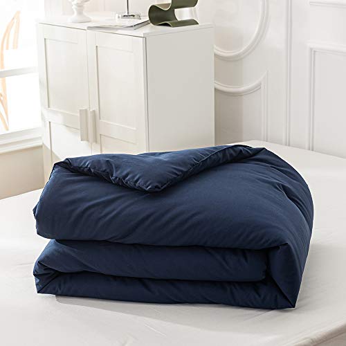 Cottonight Navy Blue Comforter Queen Set Dark Blue Bedding Comforter Set Full Solid Navy Blanket Quilts Men women Boys Cotton Breathable Soft Navy Blue Comforter with 2 Pillowcases