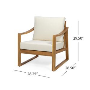 Christopher Knight Home Adolph Outdoor Acacia Wood Club Chairs with Water Resistant Cushions, Teak and Beige