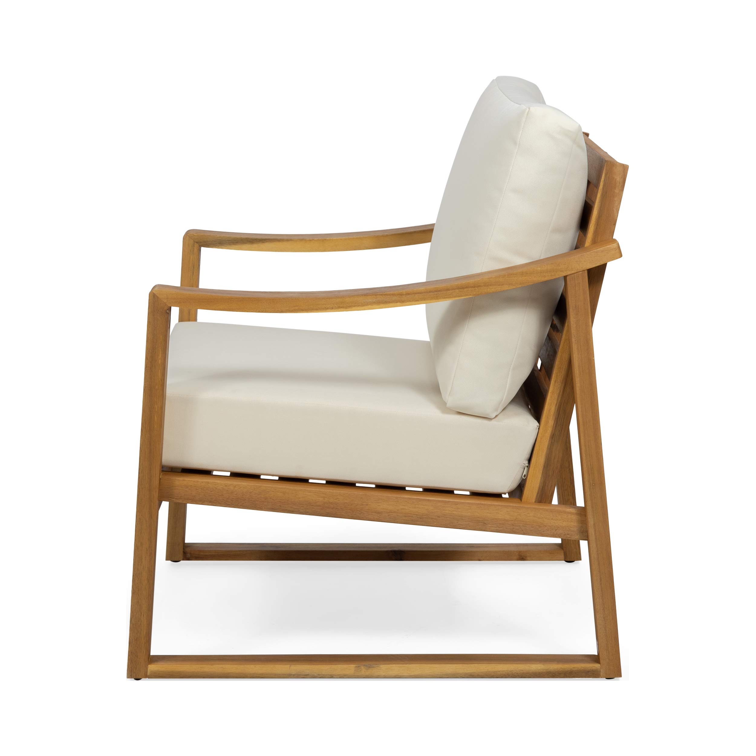 Christopher Knight Home Adolph Outdoor Acacia Wood Club Chairs with Water Resistant Cushions, Teak and Beige