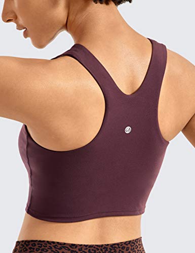 CRZ YOGA Women's High Neck Longline Sports Bra - Padded Racerback Yoga Bra Crop Tank Top with Built in Shelf Bra Dark Russet Medium