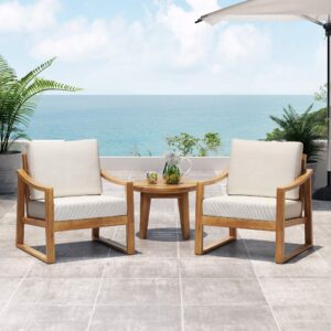 Christopher Knight Home Adolph Outdoor Acacia Wood Club Chairs with Water Resistant Cushions, Teak and Beige