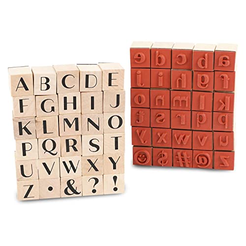 Wood Rubber Stamps, Alphabet Stamp Set (0.6 x 0.6 x 0.9 Inches, 60 Pieces)