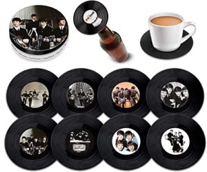 the beatles - 8 piece mini vinyl record coaster set with tin & magnetic bottle opener by retro musique