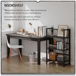 4NM No-Assembly Folding Bookshelf Storage Shelves 3 Tiers Vintage Bookcase Standing Racks Study Organizer Home Office (Gray and Black)