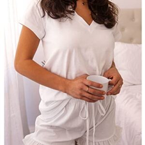 LuckyMore Womens Pjs Sets Summer Sleepwear Two Piece Pajamas Tops with Sleep Shorts Lounge Sets White XL