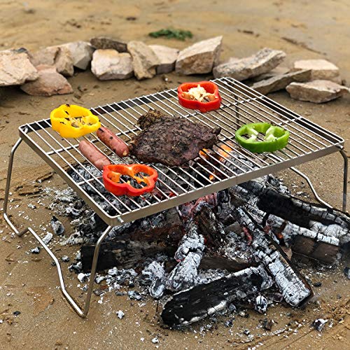 ZORMY Folding Campfire Grill,304 Stainless Steel Grate,Heavy Duty Portable Camping Grill with Legs Carrying Bag,Gas BBQ Grill Grate for Backpacking, Hiking, Picnics, Fishing