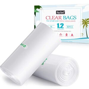 1.2 gallon 80 counts strong trash bags garbage bags by raypard, fit 4.5-5 liter, 0.8-1.6 and 1-1.5 gal trash bin liners for home office kitchen bathroom bedroom, clear