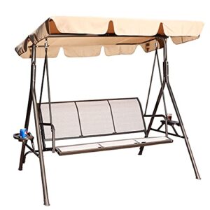 goldsun 3 person outdoor weather resistant patio glider swing hammock chair w/ utility tray & sunshade canopy for patio, garden, deck, or pool, taupe