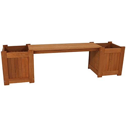 Sunnydaze 68-Inch Meranti Wood Outdoor Planter Box Bench with Teak Oil Finish