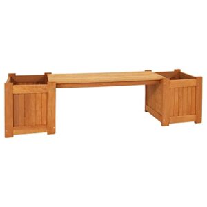 sunnydaze 68-inch meranti wood outdoor planter box bench with teak oil finish