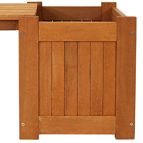 Sunnydaze 68-Inch Meranti Wood Outdoor Planter Box Bench with Teak Oil Finish