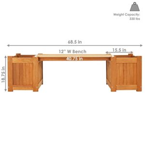 Sunnydaze 68-Inch Meranti Wood Outdoor Planter Box Bench with Teak Oil Finish