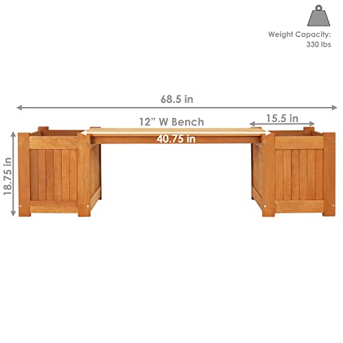 Sunnydaze 68-Inch Meranti Wood Outdoor Planter Box Bench with Teak Oil Finish