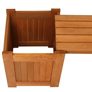 Sunnydaze 68-Inch Meranti Wood Outdoor Planter Box Bench with Teak Oil Finish