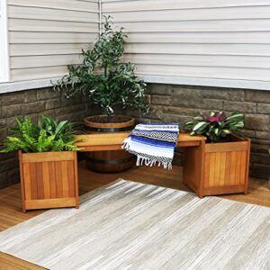 Sunnydaze 68-Inch Meranti Wood Outdoor Planter Box Bench with Teak Oil Finish