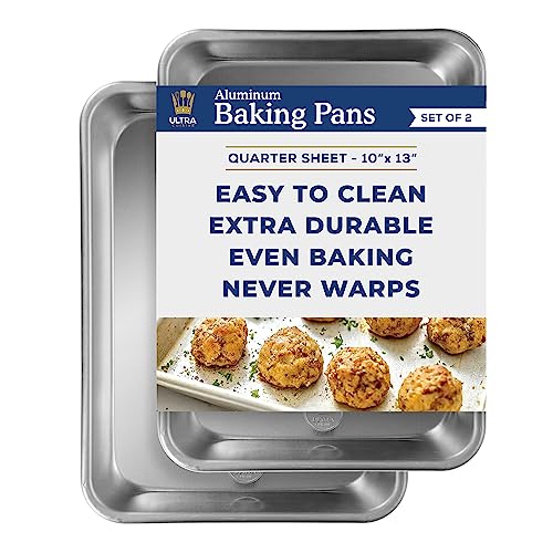 Professional Quarter Sheet Baking Pans - Aluminum Cookie Sheet Set of 2 - Rimmed Baking Sheets for Baking and Roasting - Durable, Oven-safe, Non-toxic, Easy to Clean, Commercial Quality - 9x13-inch