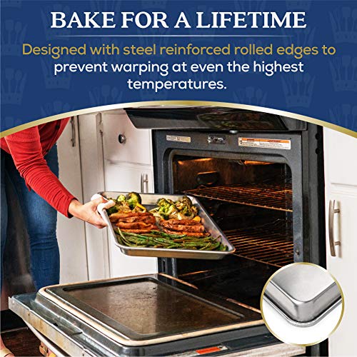 Professional Quarter Sheet Baking Pans - Aluminum Cookie Sheet Set of 2 - Rimmed Baking Sheets for Baking and Roasting - Durable, Oven-safe, Non-toxic, Easy to Clean, Commercial Quality - 9x13-inch