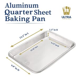 Professional Quarter Sheet Baking Pans - Aluminum Cookie Sheet Set of 2 - Rimmed Baking Sheets for Baking and Roasting - Durable, Oven-safe, Non-toxic, Easy to Clean, Commercial Quality - 9x13-inch