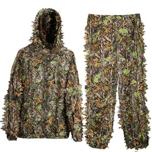 mophoto ghillie suit 3d leafy camo hunting suits, woodland gilly suits gillies suits for men, leaf camouflage hunting suits