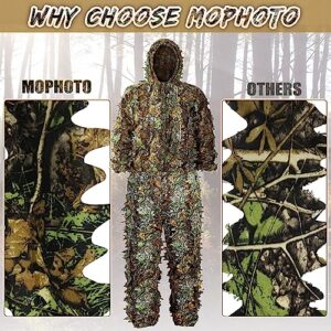 MOPHOTO Ghillie Suit 3D Leafy Camo Hunting Suits, Woodland Gilly Suits Gillies Suits for Men, Leaf Camouflage Hunting Suits